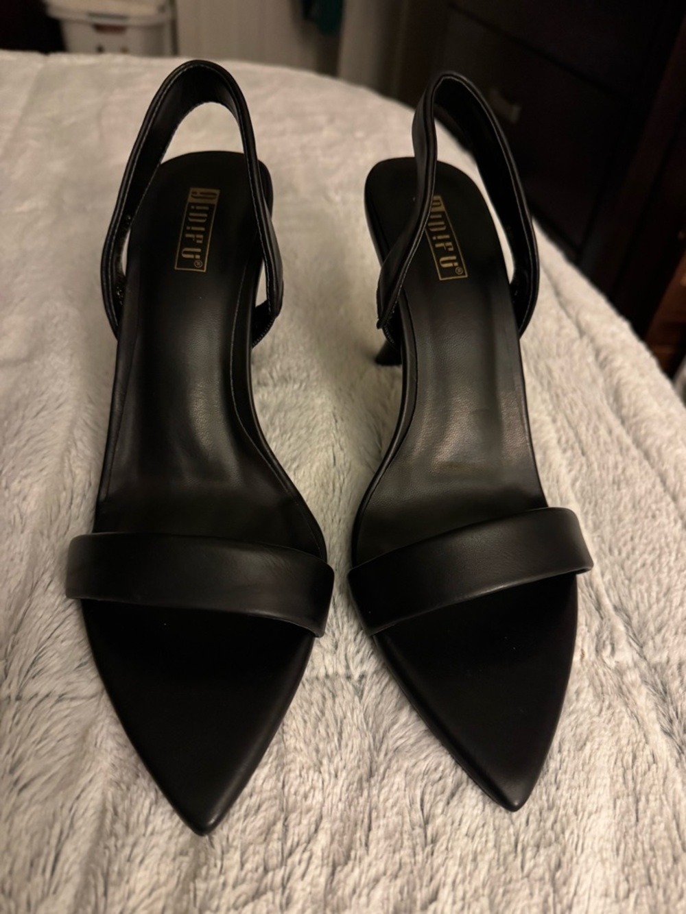 IDIFU Black Pointed Slingback Heels